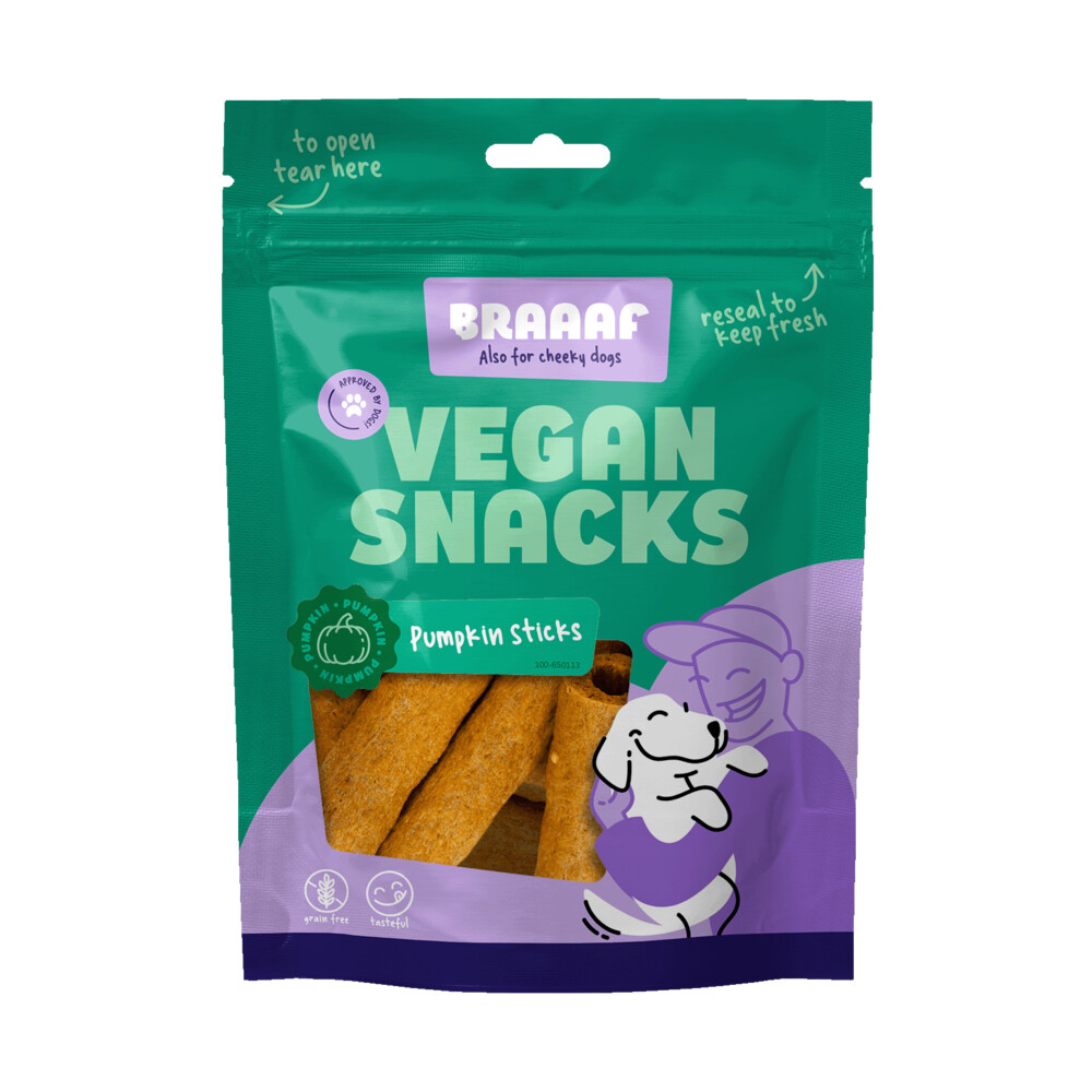 Braaaf 10x  Sticks Hondensnack Pompoen 6 cm 80 gr