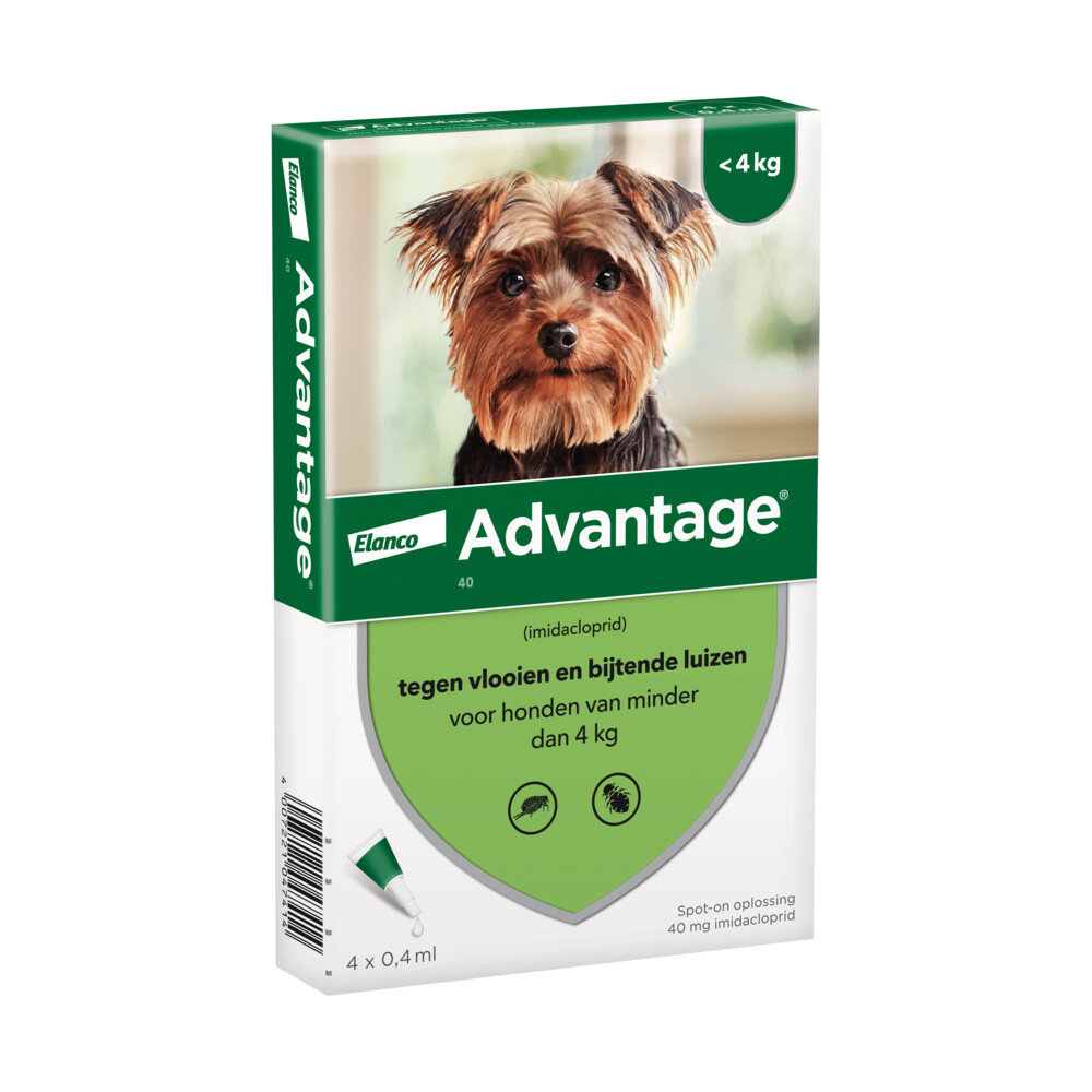 Advantage 2x  Anti Vlooiendruppels 40 Hond 1,5 - 4 kg 4 pipetten