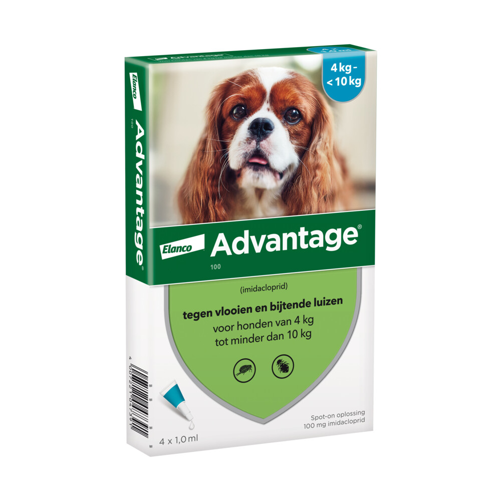 Advantage 2x  Anti Vlooiendruppels 100 Hond 4 - 10 kg 4 pipetten