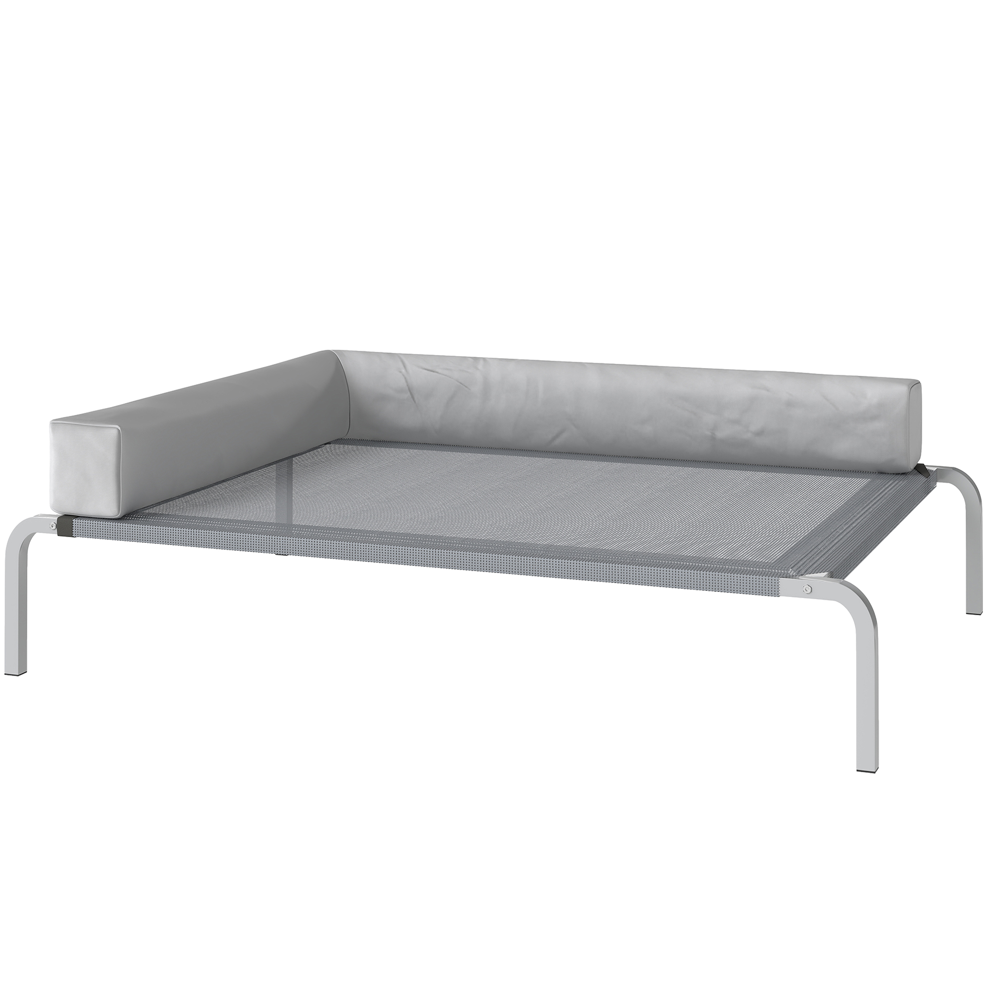 PawHut Hondenligstoel Outdoor, Verhoogd Hondenbed voor Middelgrote Honden, met L-vormige Kussen 110x75x30cm, Lichtgrijs