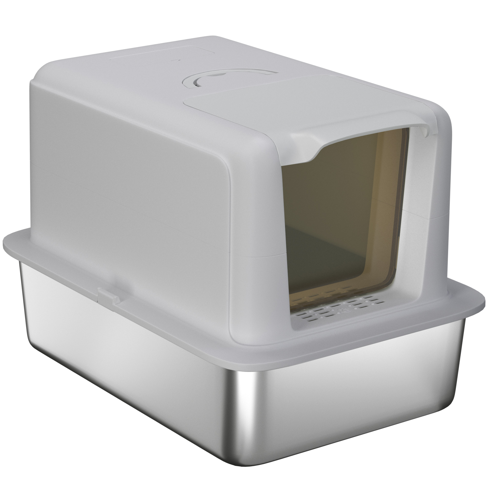 PawHut Kattenbak, Bak van roestvrij staal, Filter, Schep, voor katten tot 6 kg, 40,5 x 60,5 x 41,5 cm, Grijs/Zilver