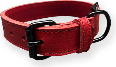 Bonezz halsband vetleer - Dubbel gestikt - Rood - Diverse afmetingen