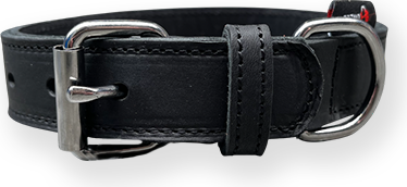 Bonezz halsband vetleer - Dubbel gestikt - Zwart - Diverse afmetingen