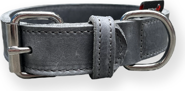 Bonezz halsband vetleer - Dubbel gestikt - Grijs - Diverse afmetingen