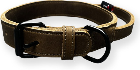 Bonezz halsband vetleer - Met handgreep - Olijfgroen - Diverse afmetingen