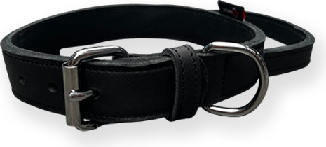 Bonezz halsband vetleer - Met handgreep - Zwart - Diverse afmetingen