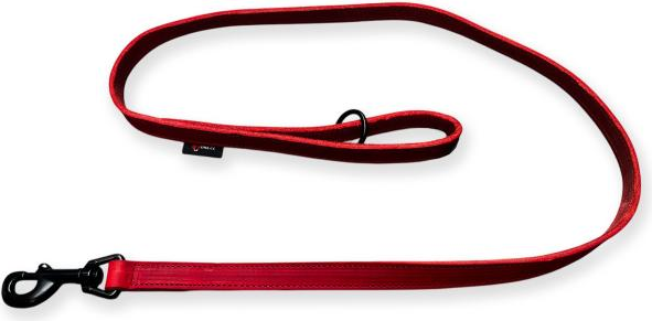 Hondenriem vetleer - Rood - Met handvat