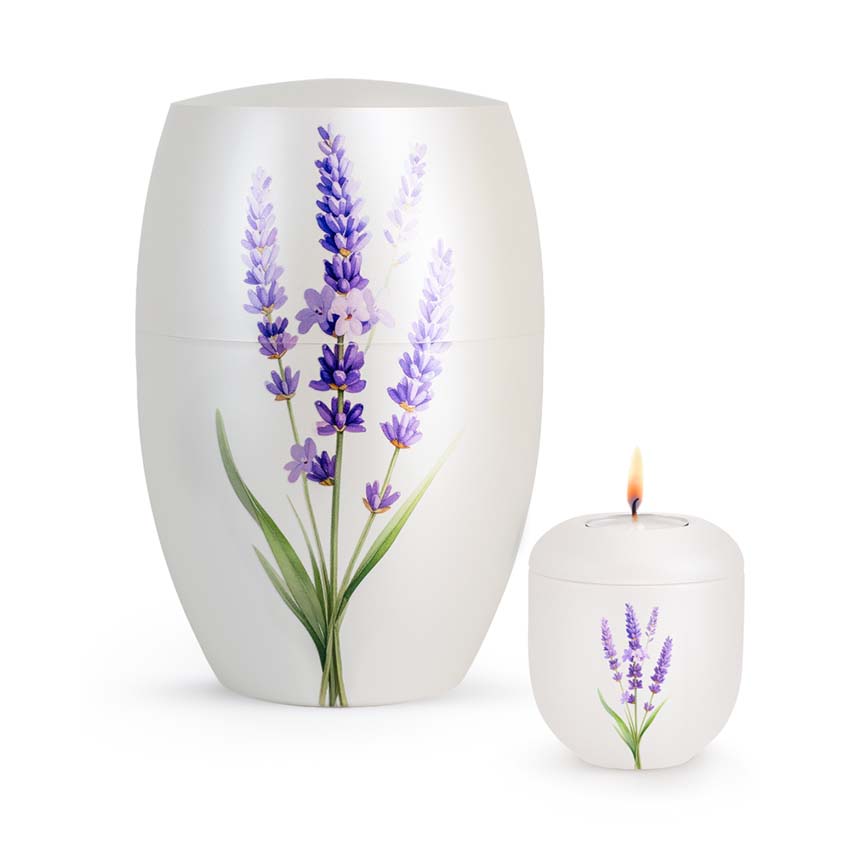Urnwebshop Grote Bio Infinity Dierenurn en Mini Waxinelicht Urn Lavendel (4.3 liter)