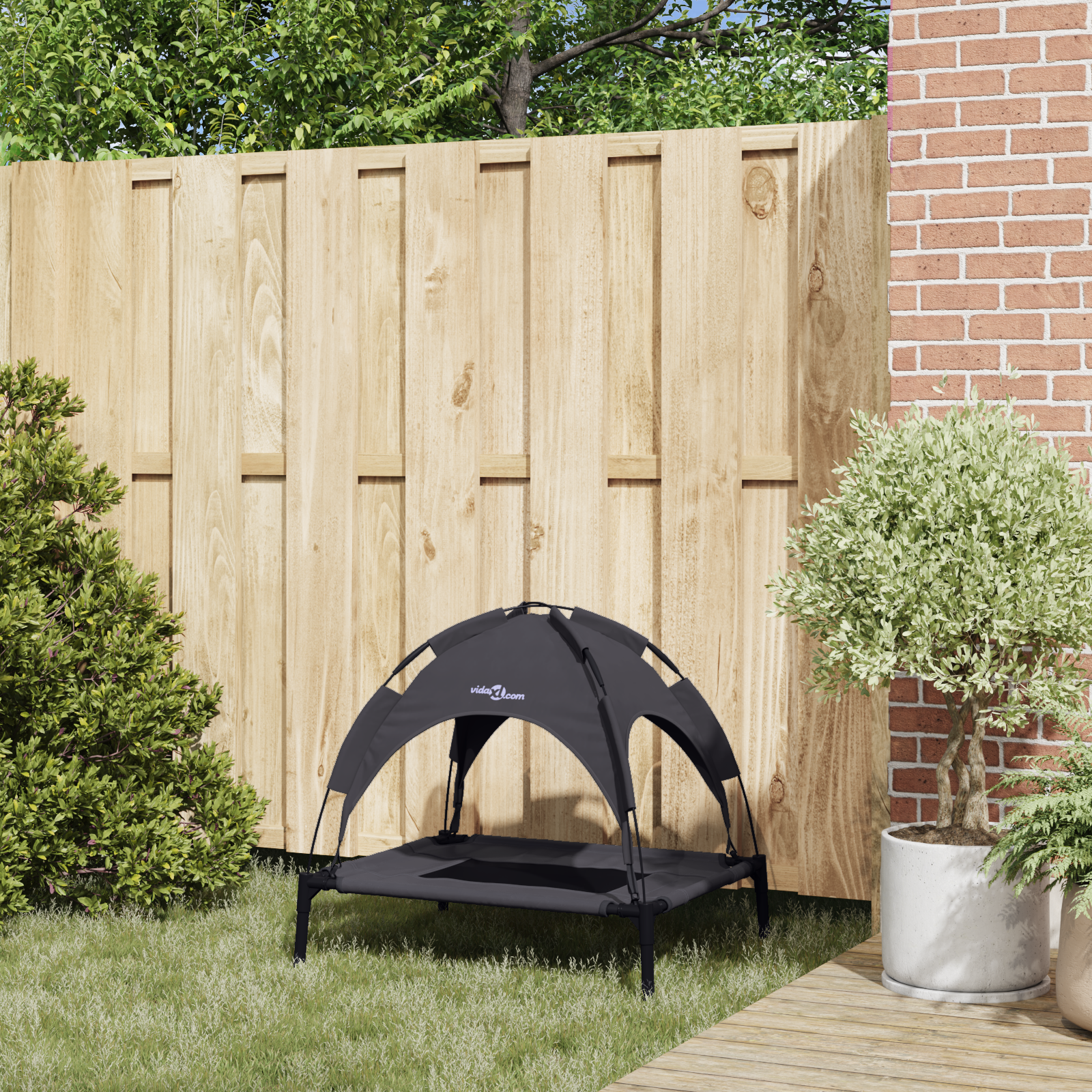 vidaXL Verhoogd Hondenbed Zwart Polyester stof, Metalen frame