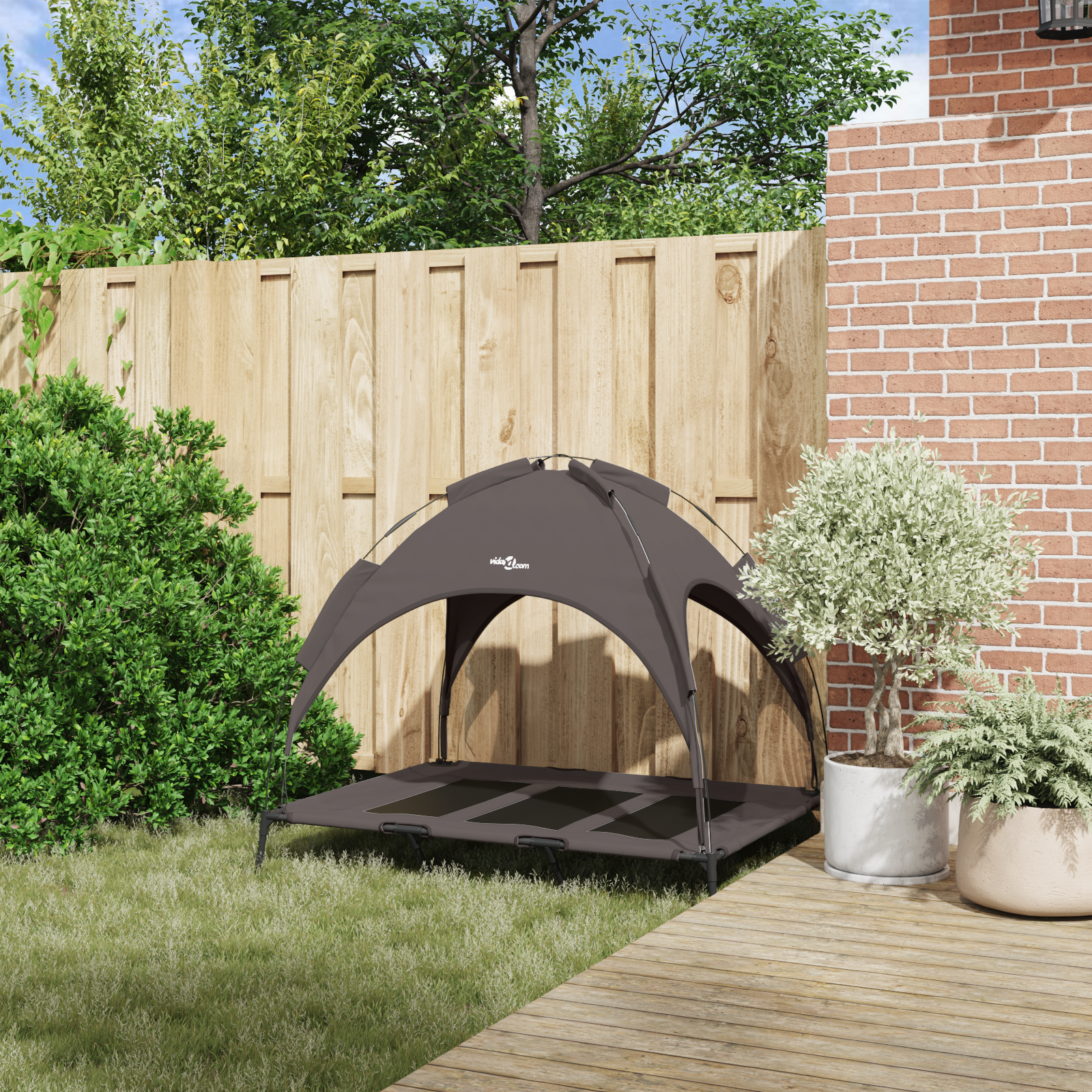 vidaXL Verhoogd Hond Bed met Verwijderbaar Dak Bruin XL Staal