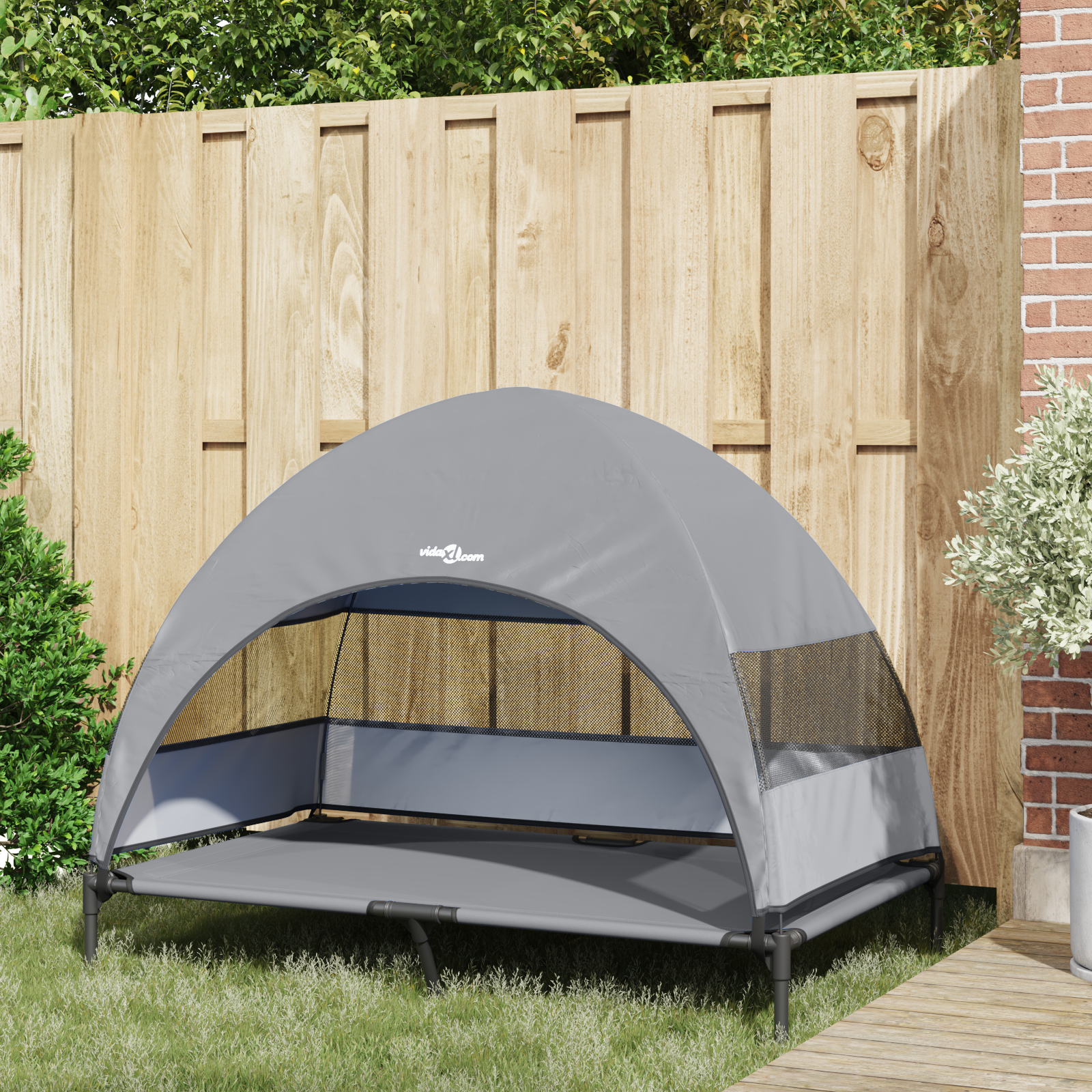 vidaXL Verhoogd Hondenbed met Afneembaar Dak Lichtgrijs XL Staal