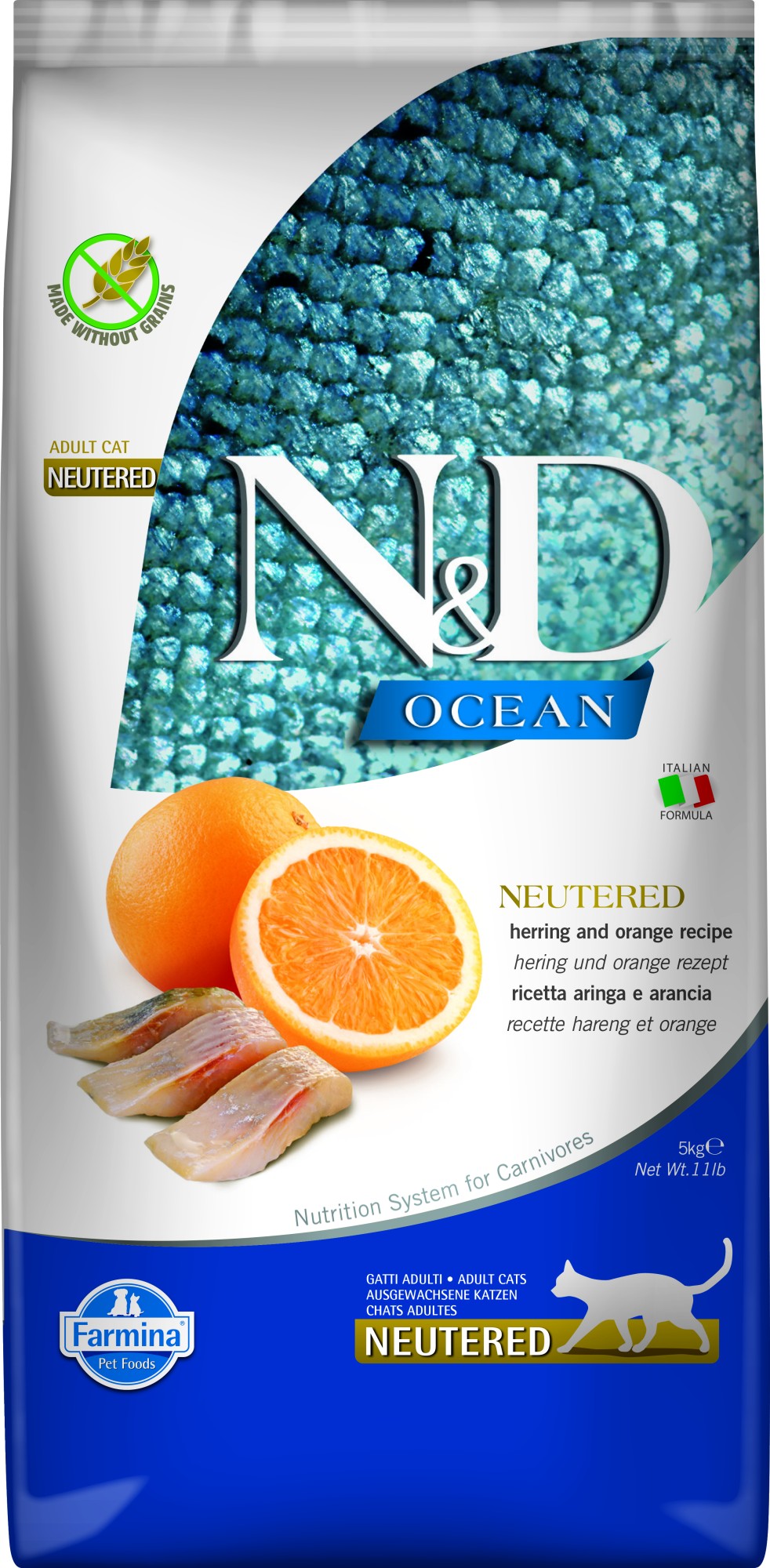 N&D Ocean voeding voor de gecastreerde kat Haring 5 kg