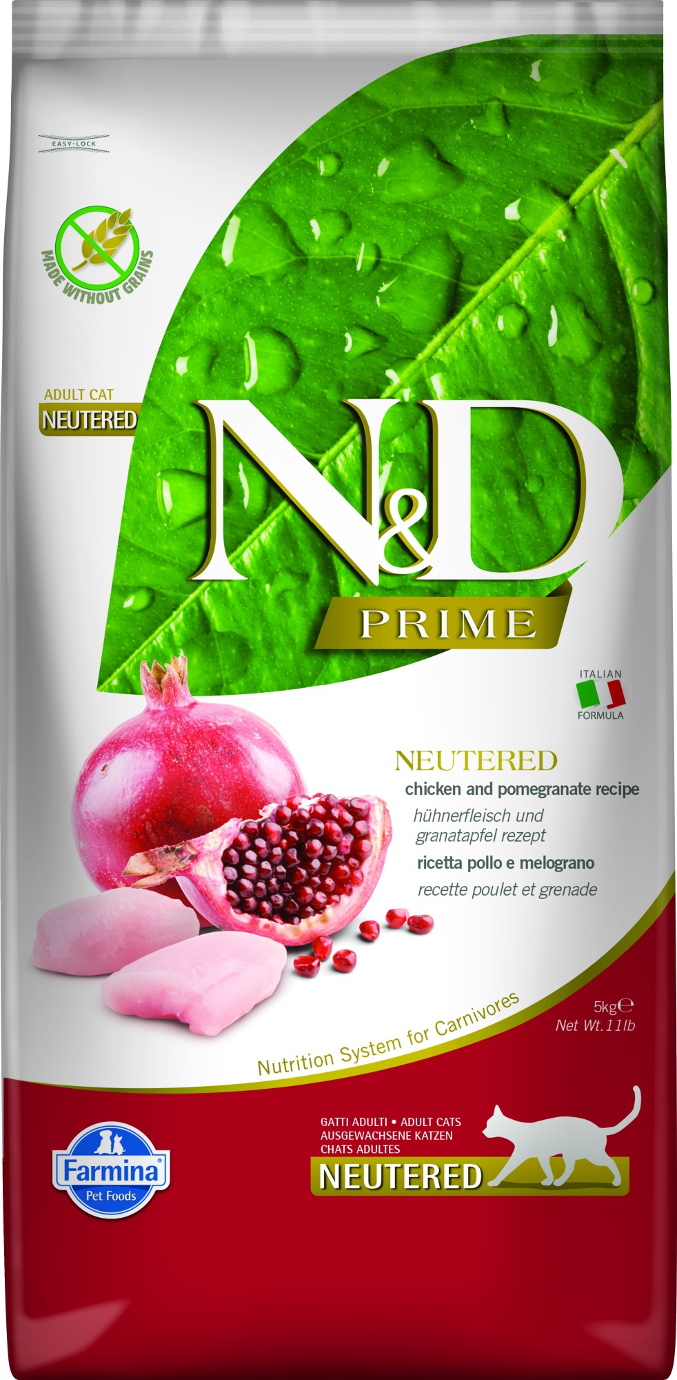 N&D Prime voeding voor de gecastreerde kat Kip 5 kg