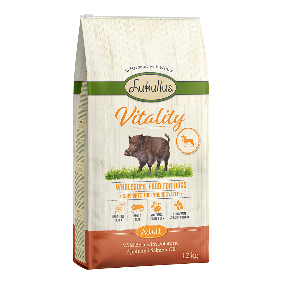 Lukullus 12 kg  Vitality Ondersteuning van het Immuunsysteem: Wild Zwijn (Graanvrij) Honden Droogvoer