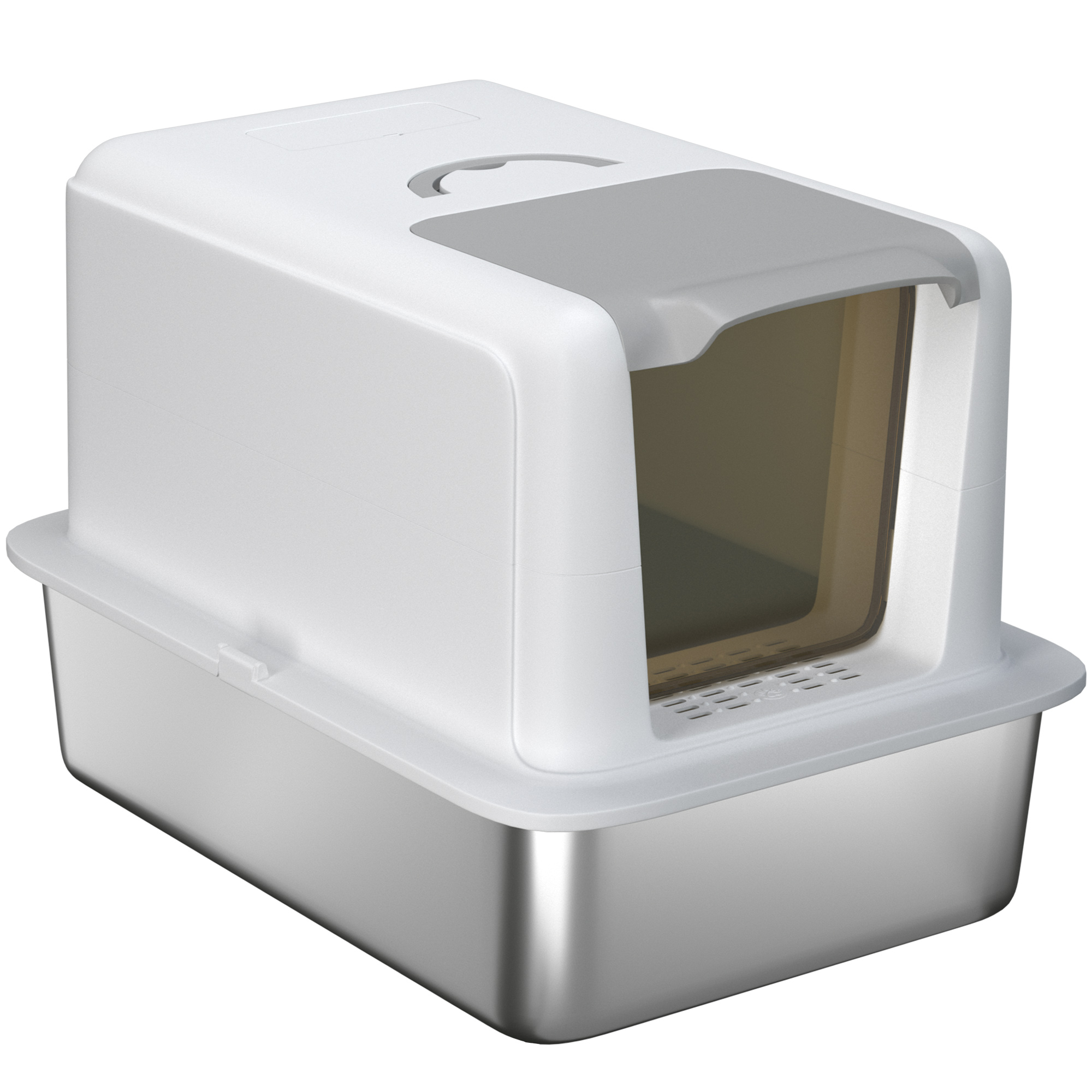 PawHut Kattenbak met Roestvrijstalen Bak, Filter, Schep, voor Katten tot 6 kg, 40,5 x 60,5 x 41,5 cm, Wit/Zilver