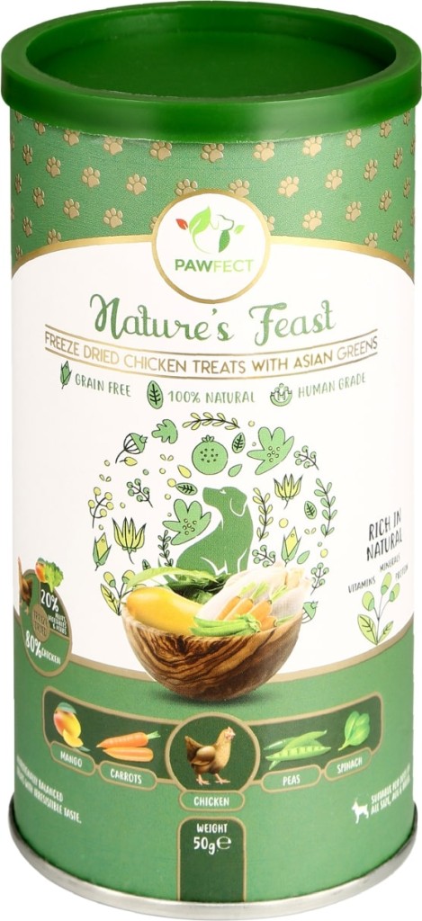 Pawfect Freeze Dried hondensnack Kip en Asian Green 50 gr.