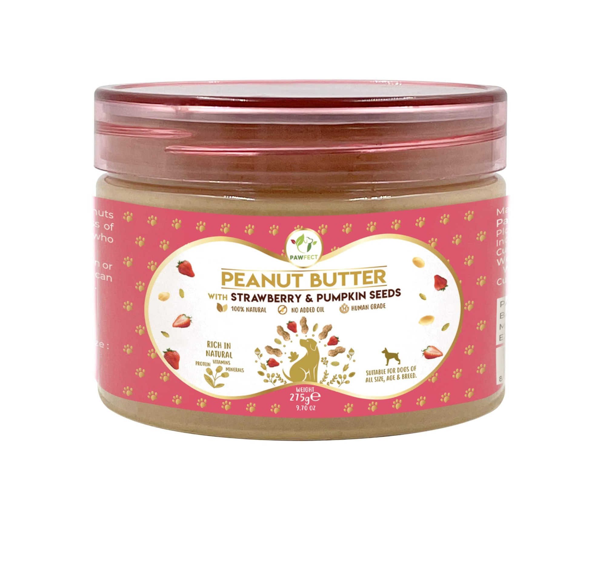 Pawfect Pindakaas voor de hond Aardbei&Pompoenpitten 275 gr.