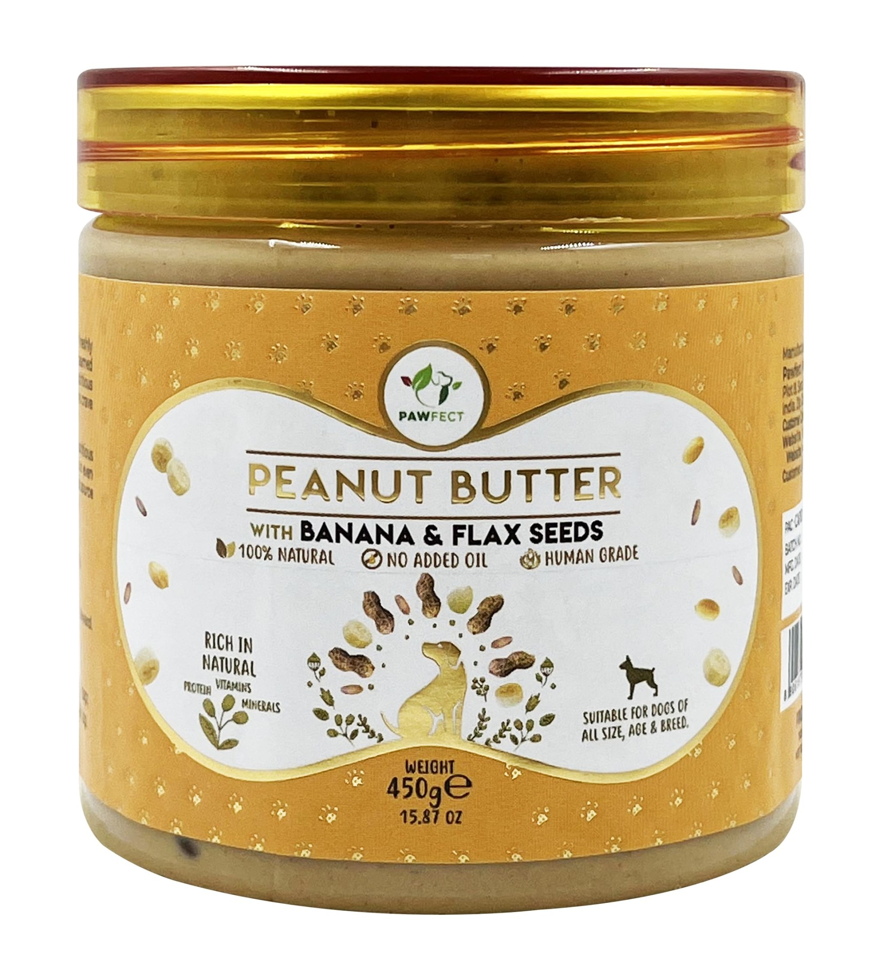 Pawfect Pindakaas voor de hond Banaan&Lijnzaad 450 gr.