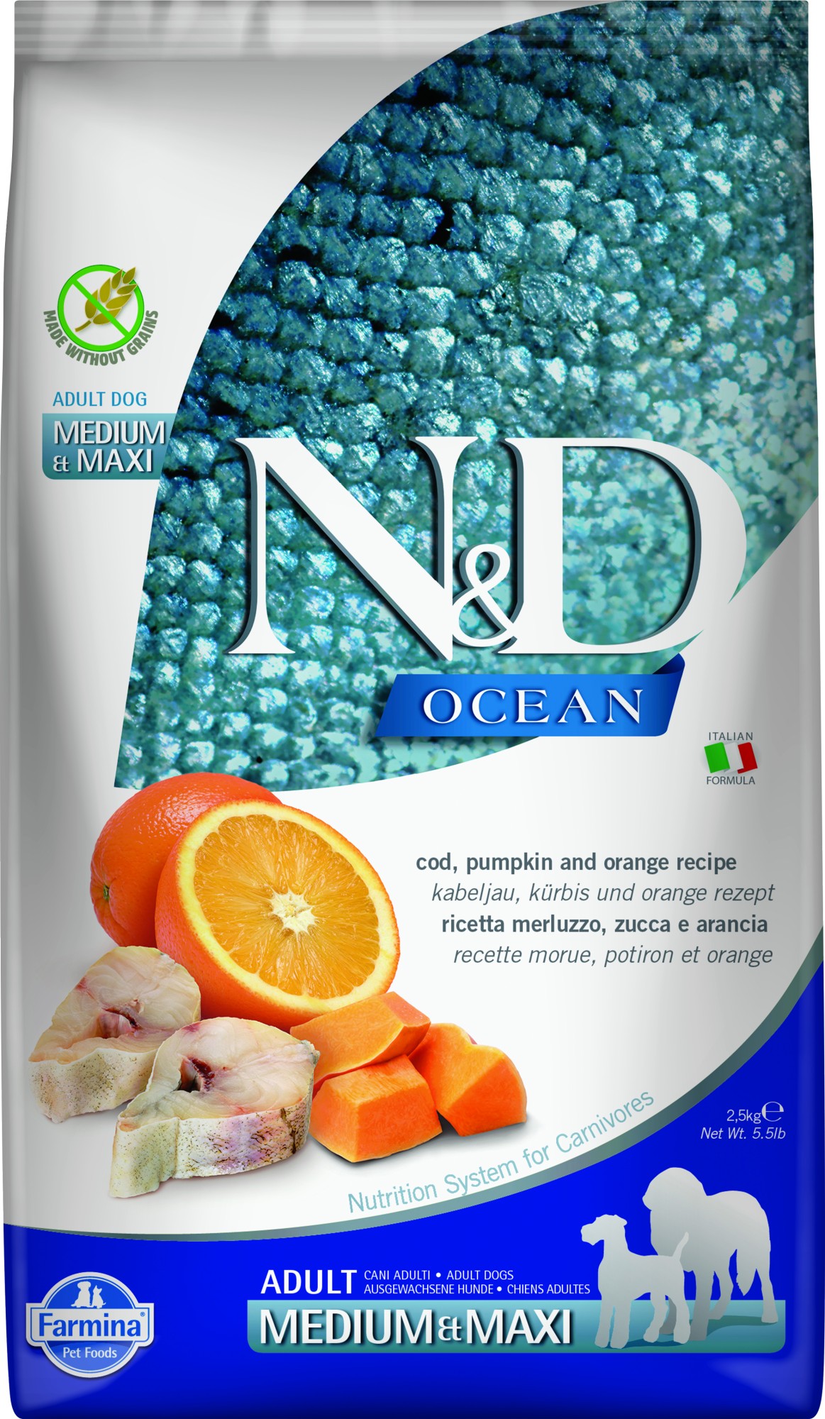 N&D Ocean hondenvoeding Kabeljauw met Pompoen medium/maxi 2,5 kg