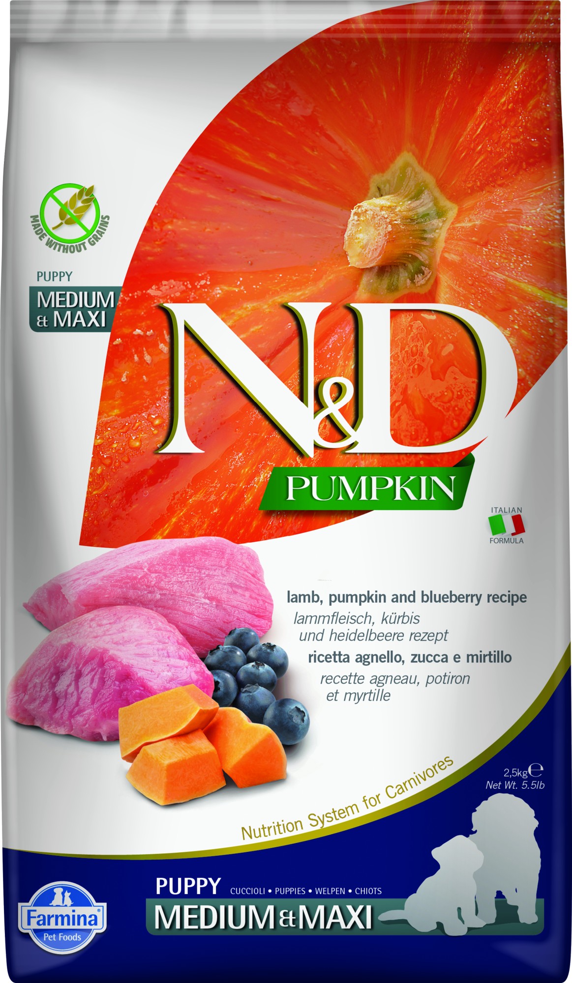 N&D Pumpkin puppyvoeding Lam medium/maxi 2,5 kg