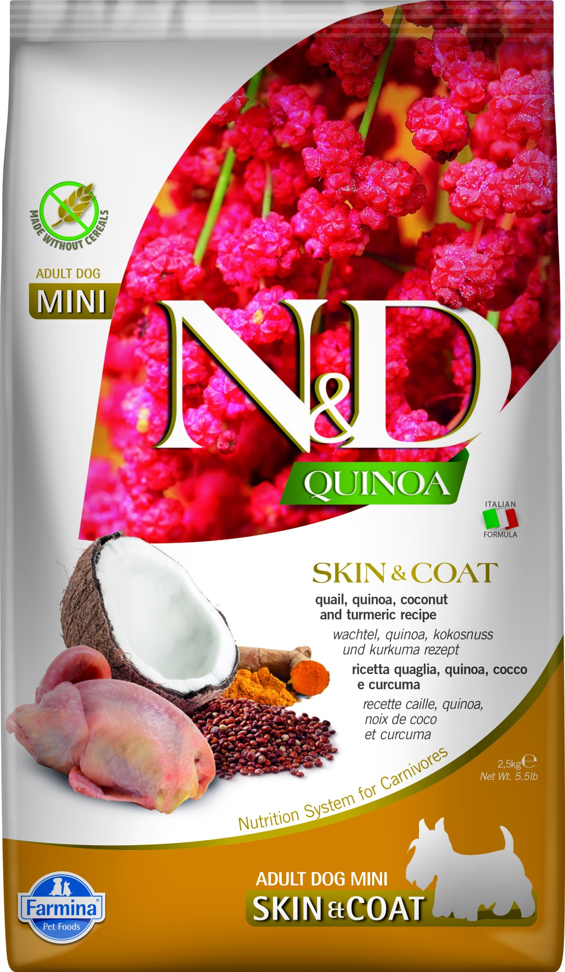 N&D Quinoa hondenvoeding Skin&Coat small breed Kwartel 2,5 kg