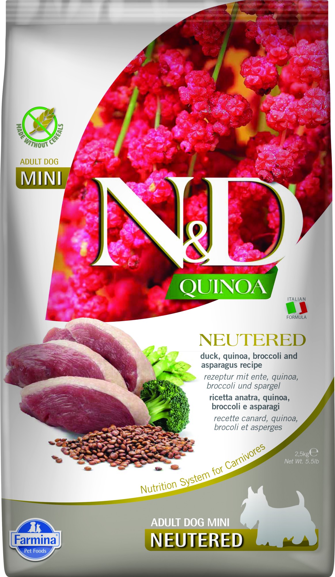 N&D Quinoa voeding voor de Gecastreerde Hond small breed 2,5 kg