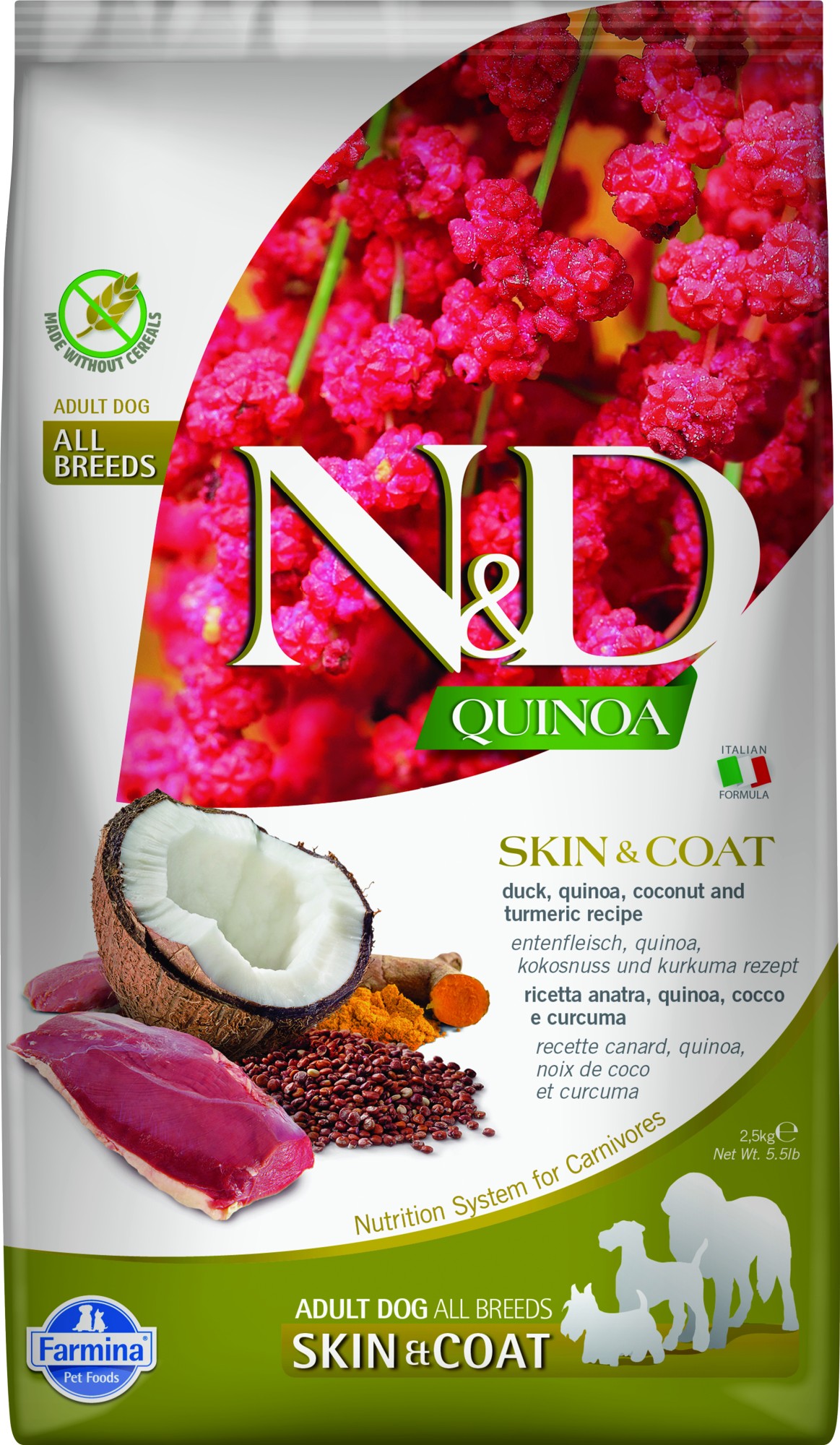 N&D Quinoa hondenvoeding Skin&Coat medium/maxi Eend 2,5 kg