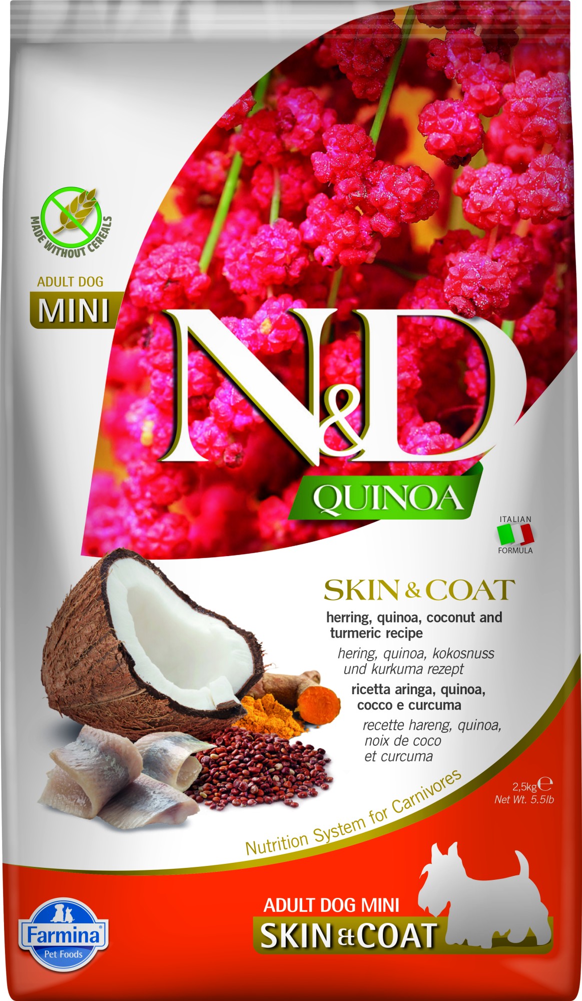 N&D Quinoa hondenvoeding Skin&Coat small breed Haring 2,5 kg