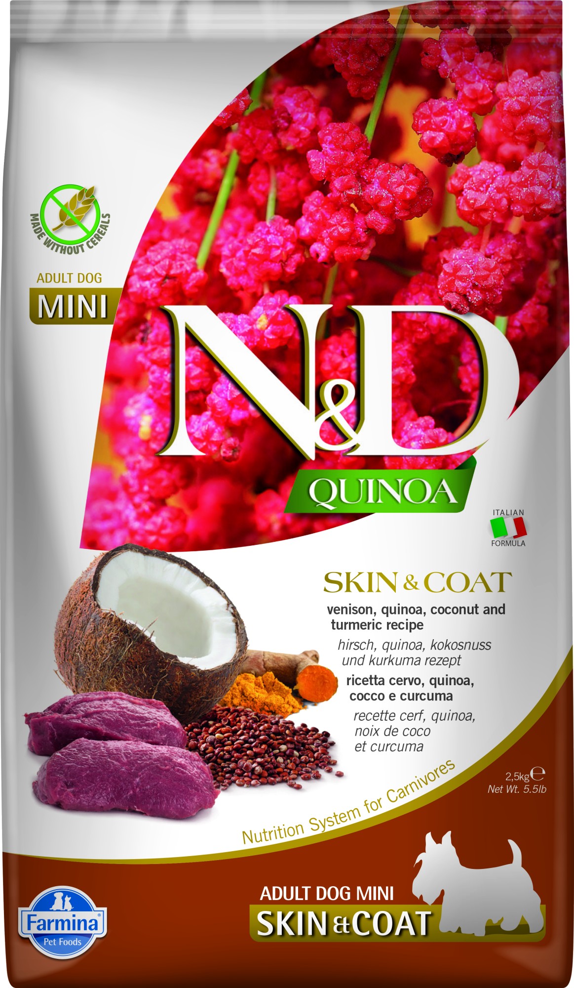 N&D Quinoa hondenvoeding Skin&Coat small breed Hert 2,5 kg