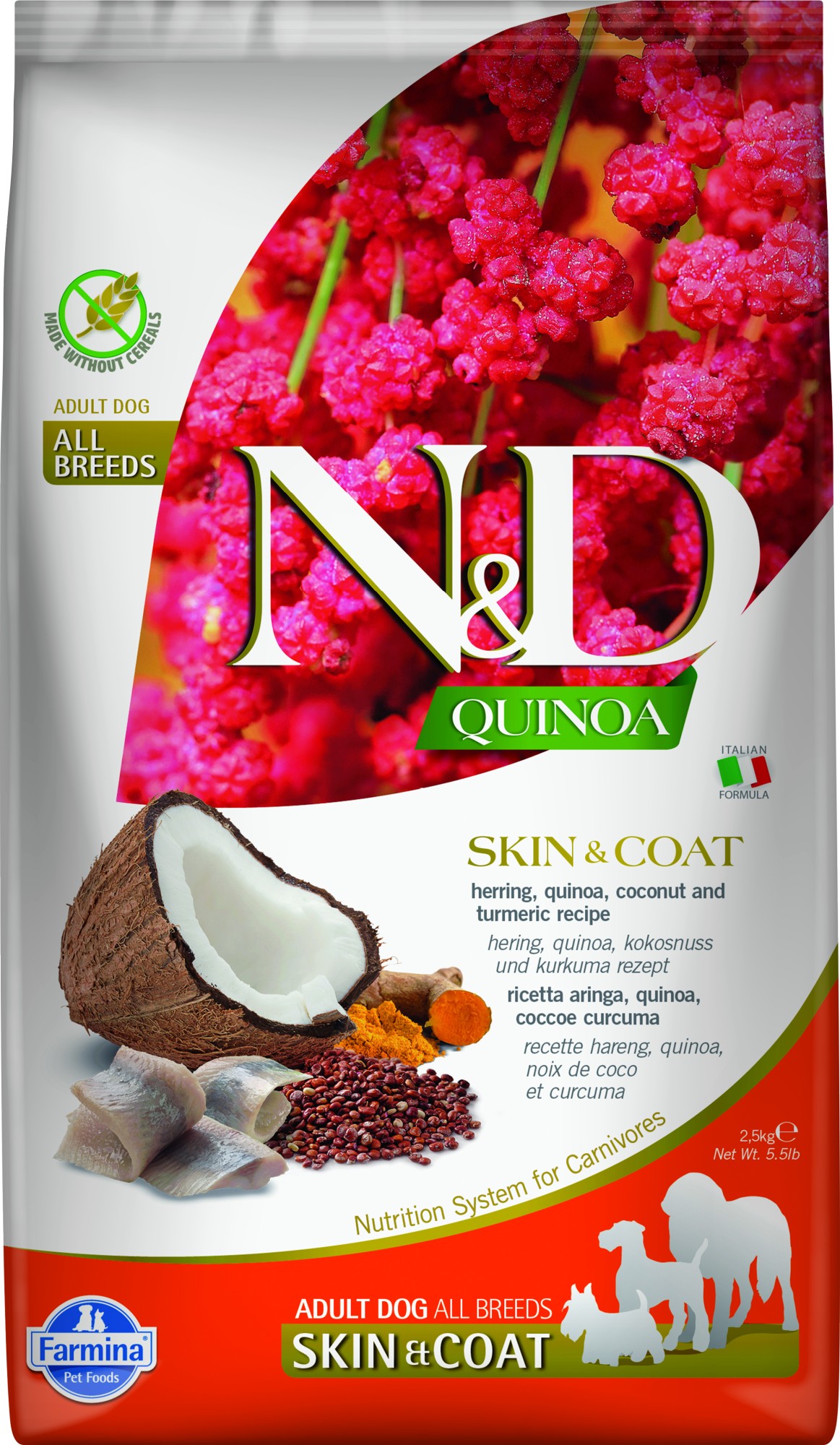 N&D Quinoa hondenvoeding Skin&Coat medium/maxi Haring 2,5 kg
