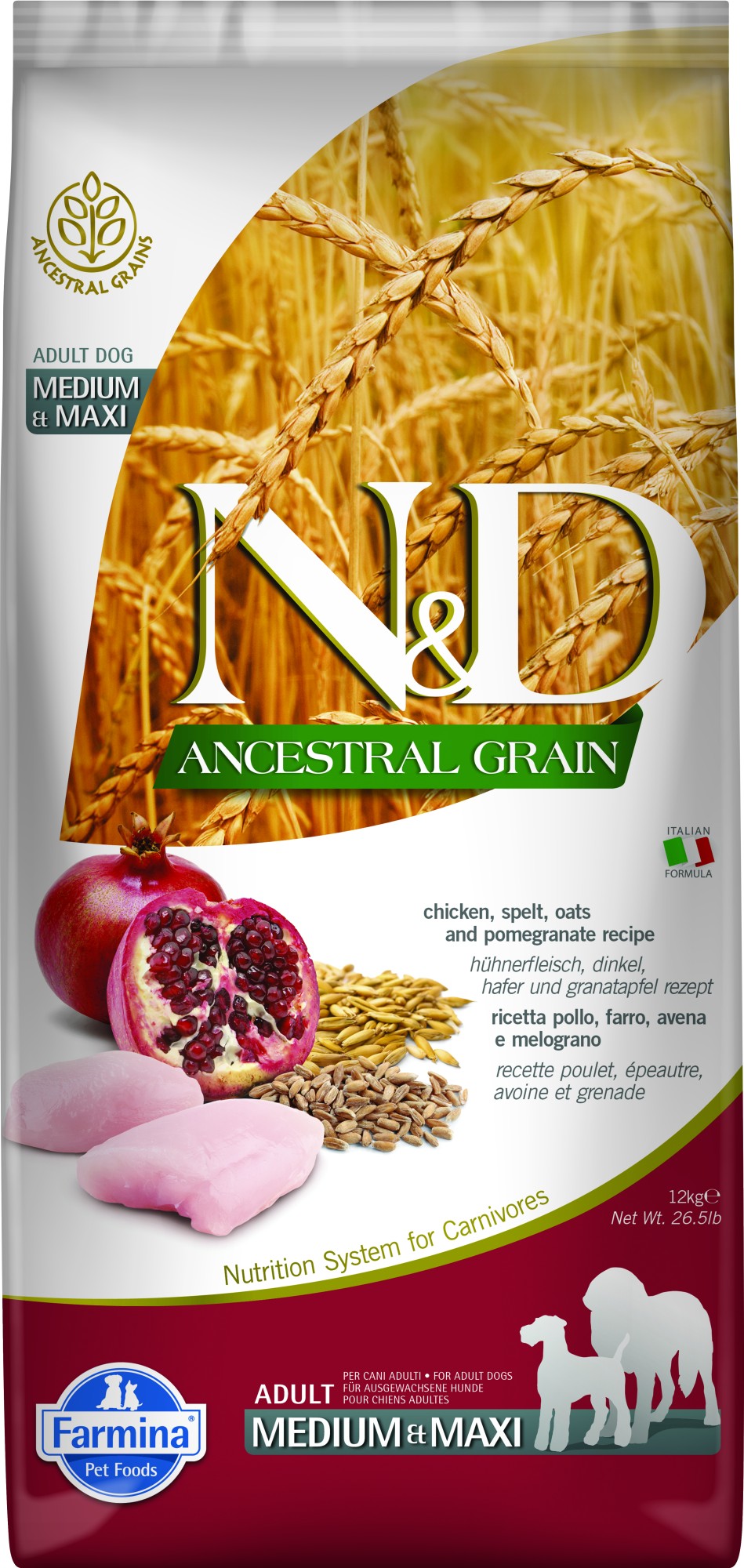 N&D Ancestral Grain hondenvoeding Kip medium/maxi 12 kg
