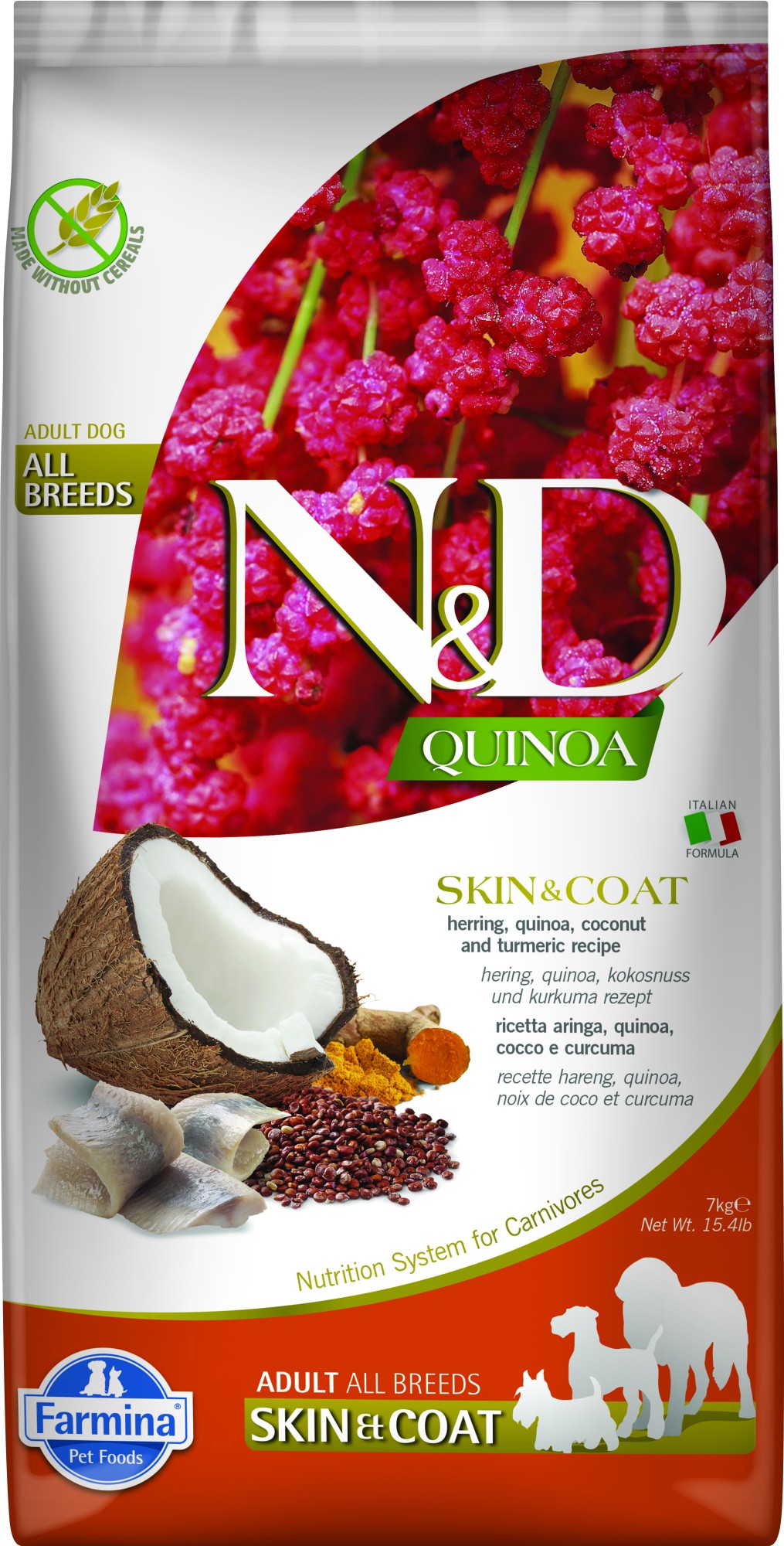 N&D Quinoa hondenvoeding Skin&Coat medium/maxi Haring 7 kg