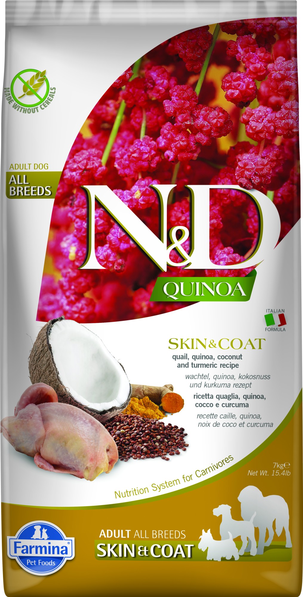 N&D Quinoa hondenvoeding Skin&Coat medium/maxi Kwartel 7 kg