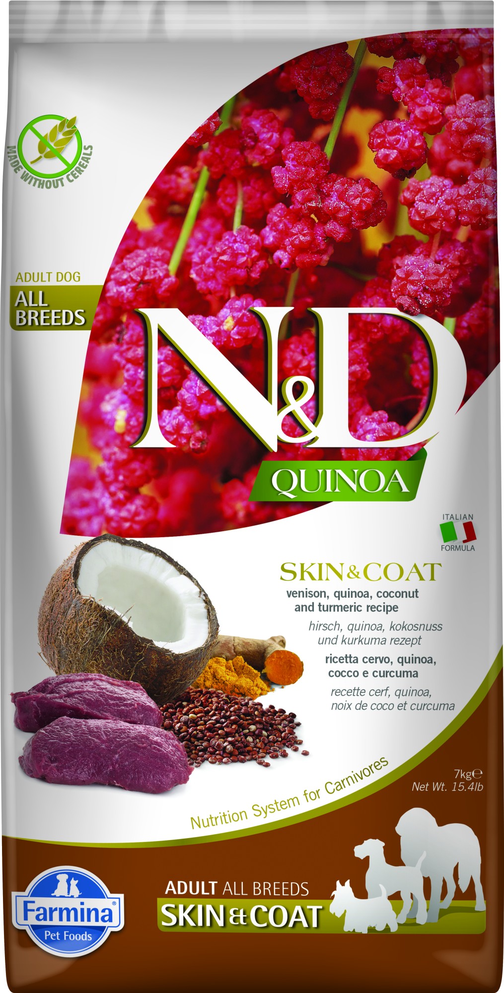 N&D Quinoa hondenvoeding Skin&Coat medium/maxi Hert 7 kg