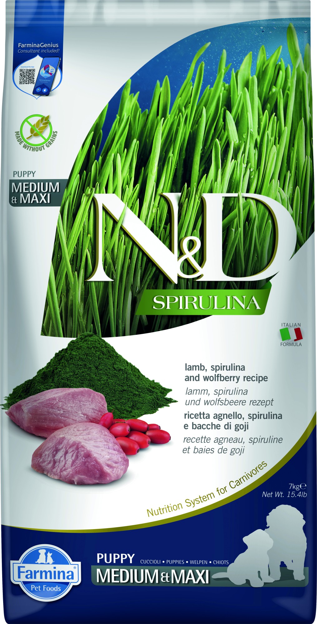 N&D Spirulina puppyvoeding Lam medium/maxi 7 kg