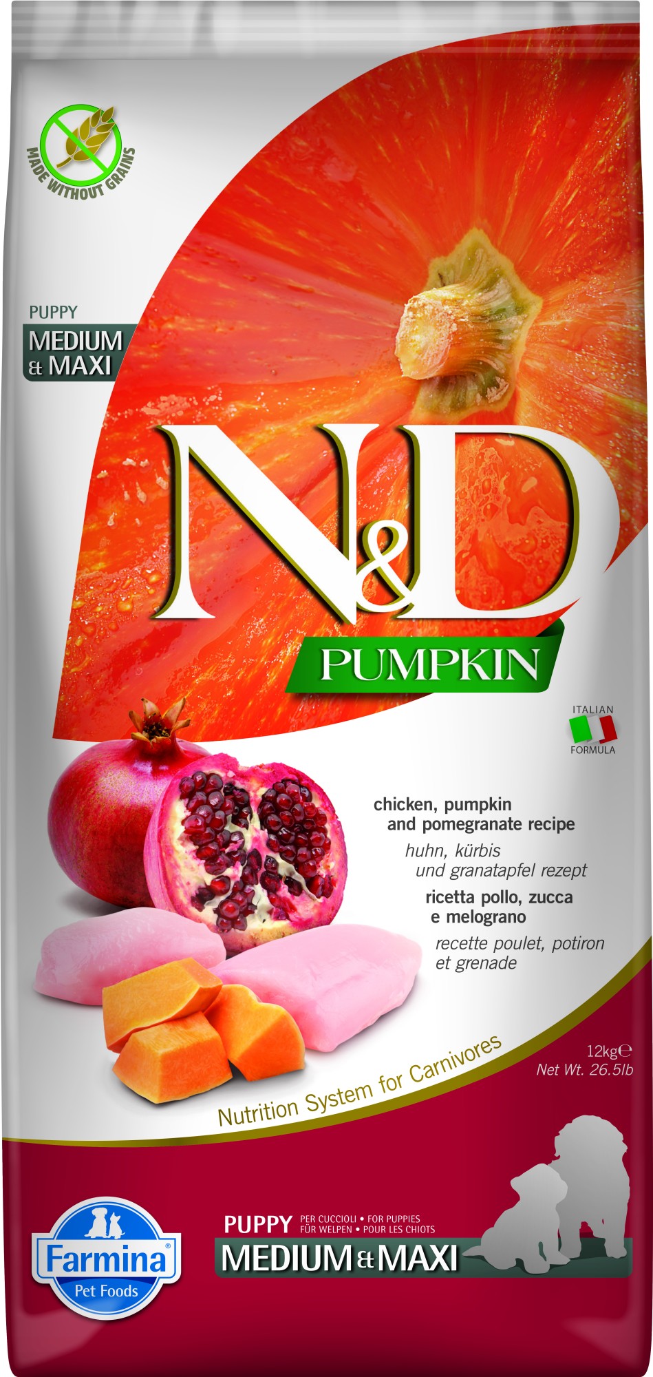 N&D Pumpkin puppyvoeding Kip medium/maxi 12 kg