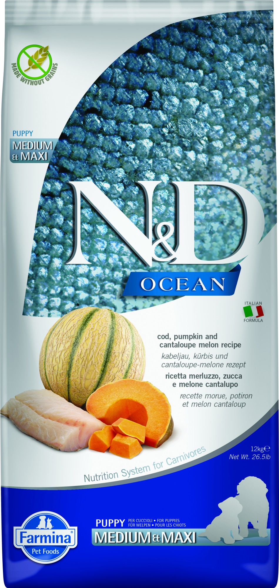 N&D Ocean Puppyvoeding Kabeljauw met Pompoen medium/maxi 12 kg
