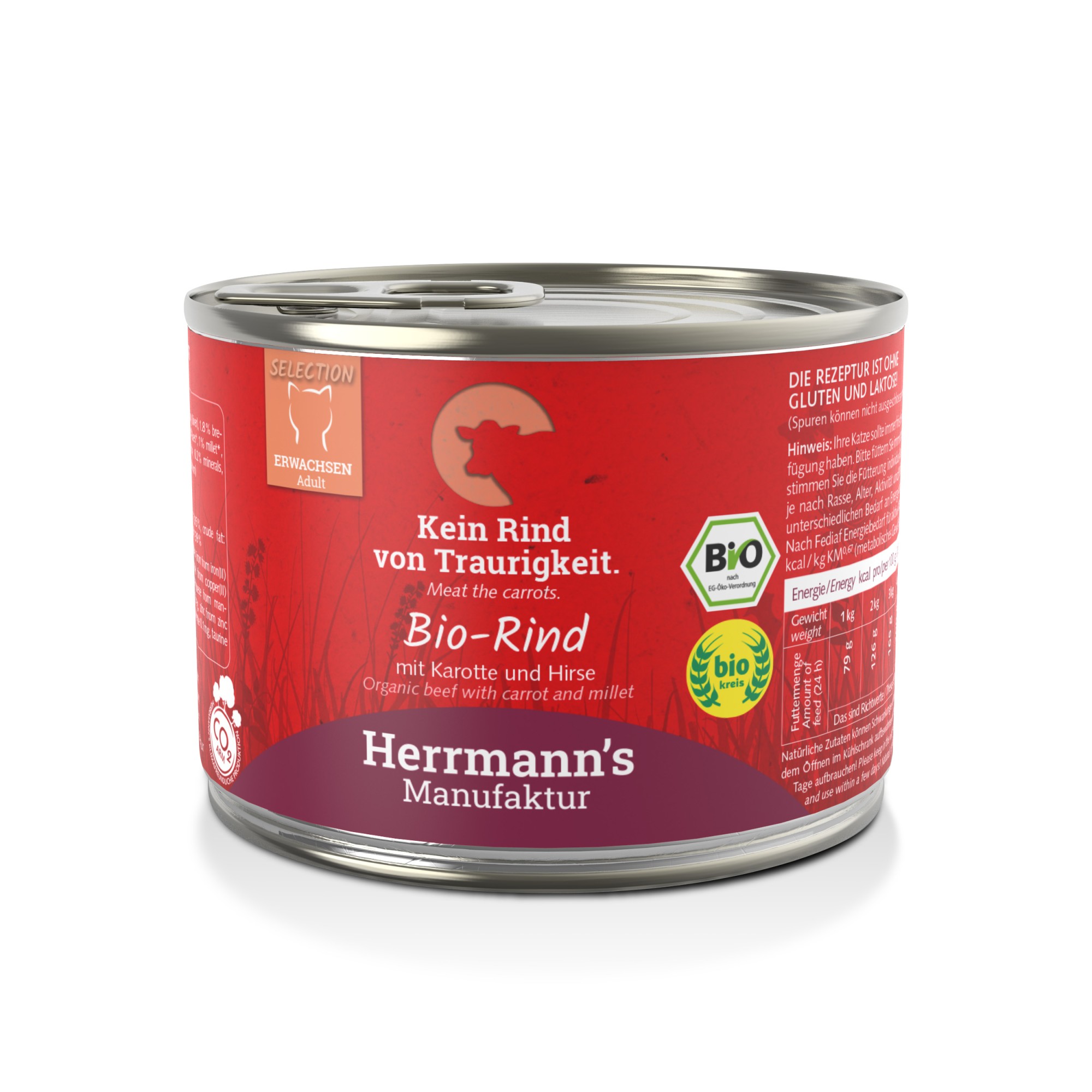 Herrmann's Bio natvoeding voor de kat Rund met Wortel 200 gr.
