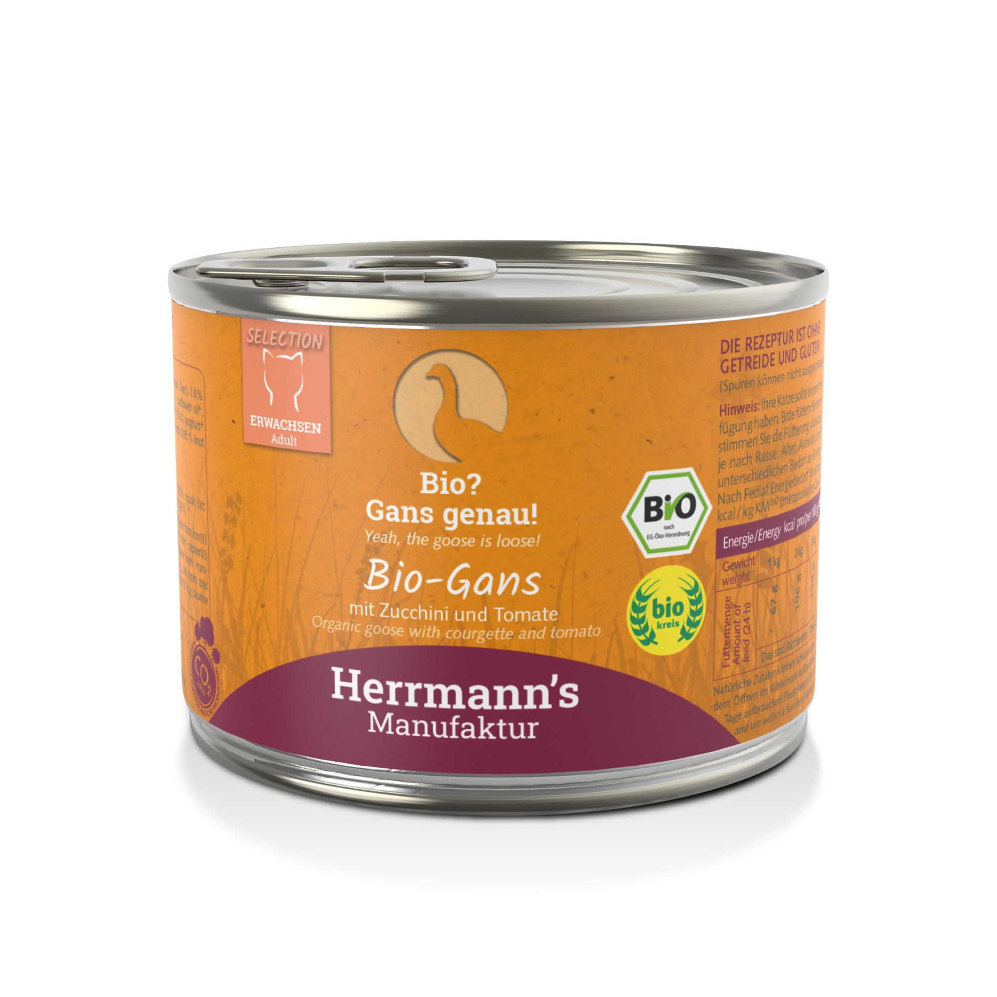 Herrmann's Bio natvoeding voor de kat Gans met courgette 200 gr.