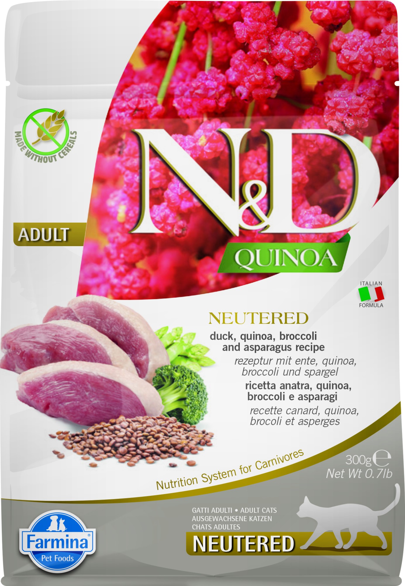 N&D Quinoa voeding voor de gecastreerde kat Eend 300 gr.