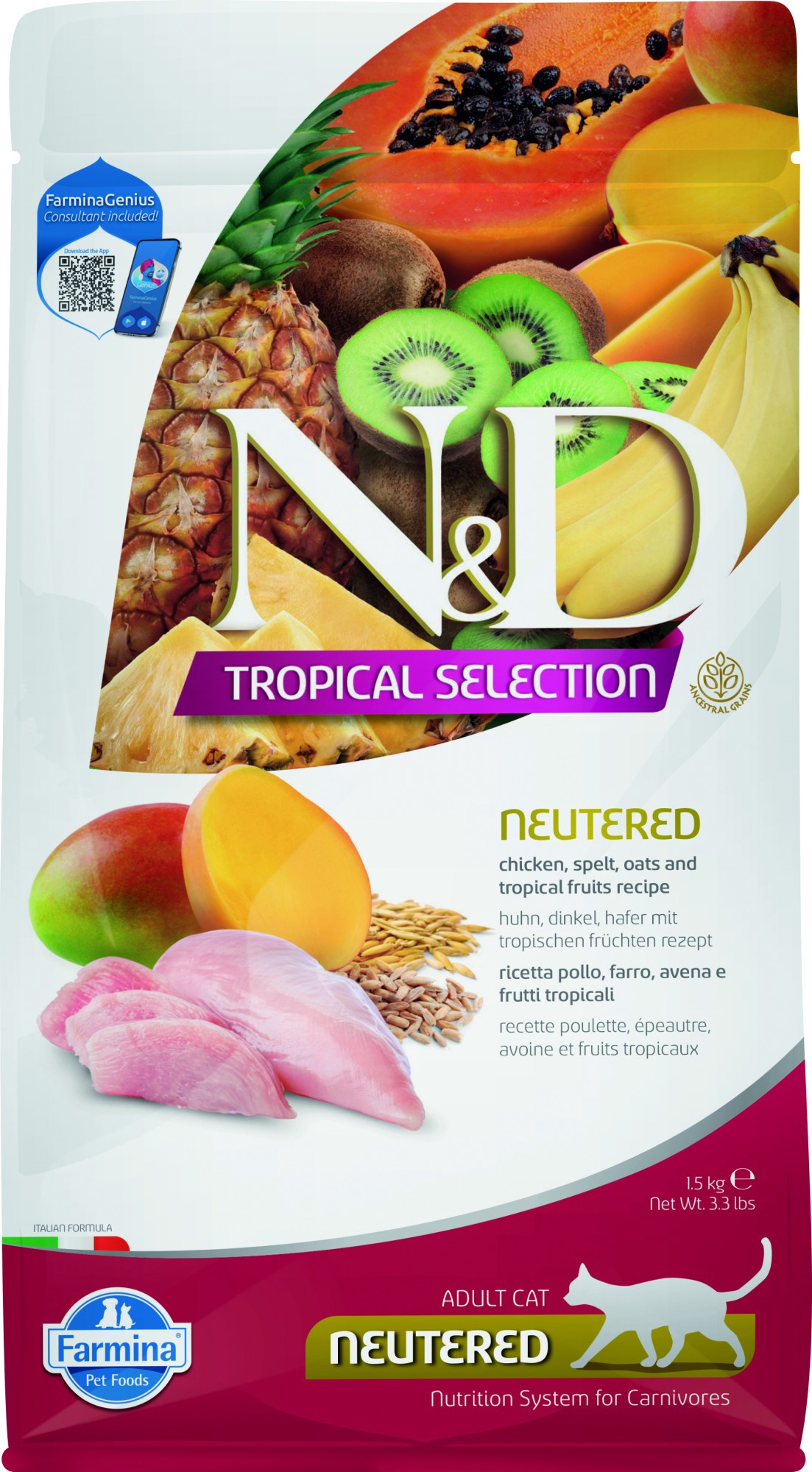 N&D Tropical voeding voor de gecastreerde kat Kip 1,5 kg