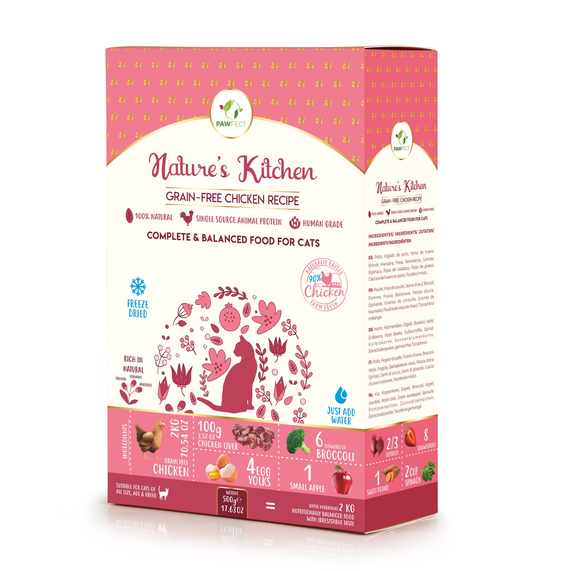 Pawfect Freeze Dried kattenvoeding Kip 500 gr.