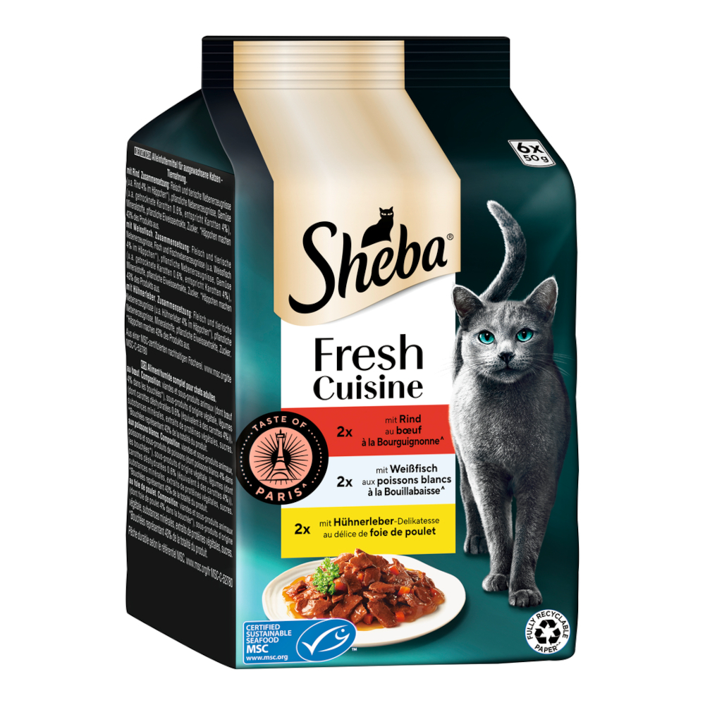 Sheba Fresh Cuisine Taste of Paris Kattenvoer 6 x 50 g - Rundvlees, Witvis & Kippenlever