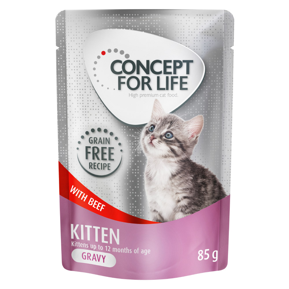 Concept for Life Voordeelpakket  graanvrij 48 x 85 g Kattenvoer - Kitten Rund in Saus