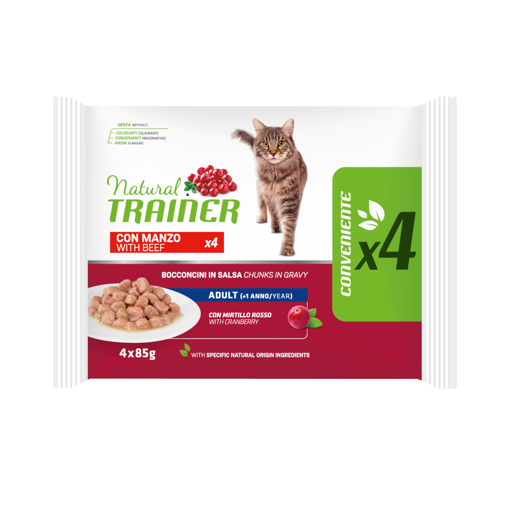 Trainer Natural Cat Natural Trainer Adult Natvoer voor Katten - Voordeelpakket: 4 x 85 g  Rund