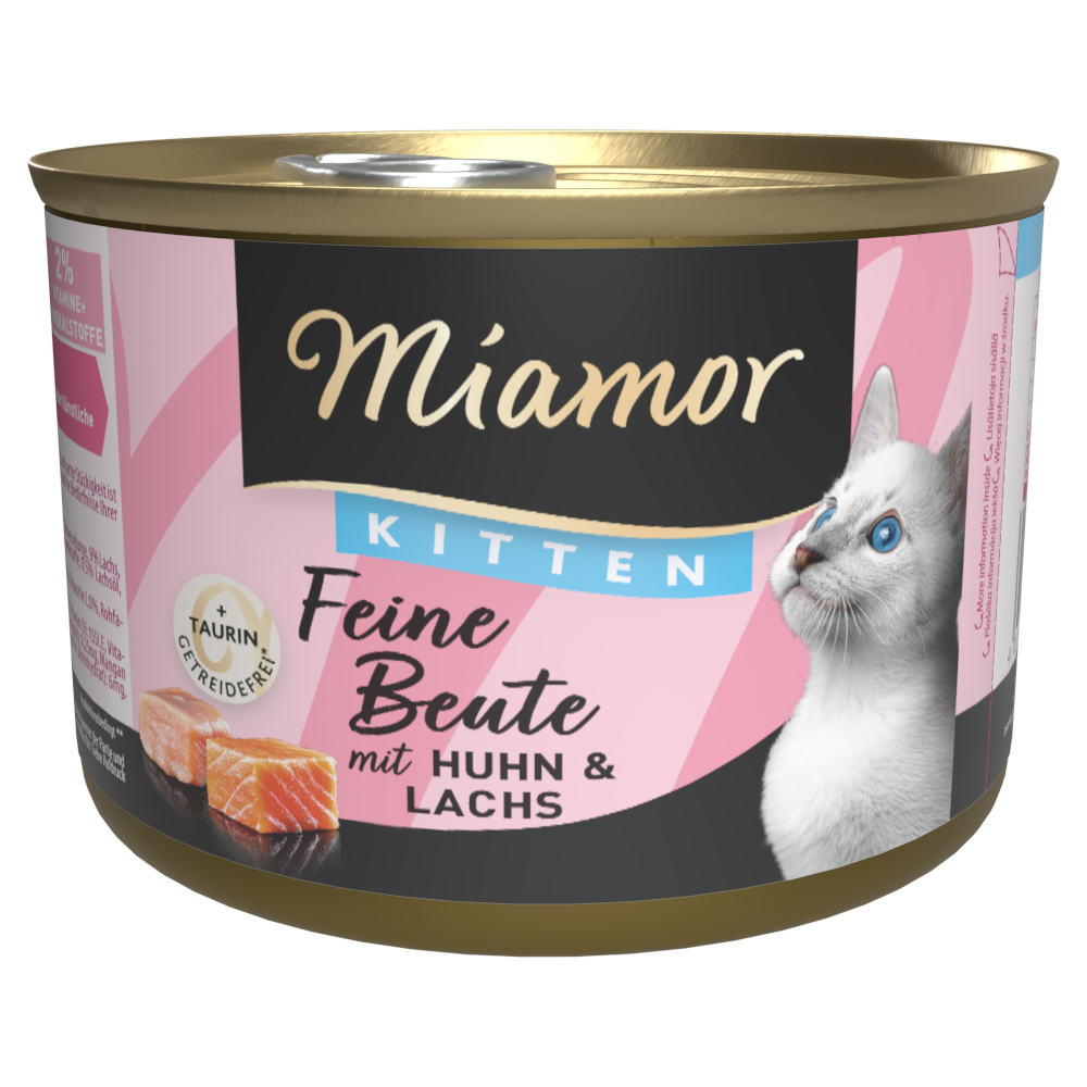 Miamor Fijne Prooi Kattenvoer 12 x 185 g - Kitten Kip & Zalm