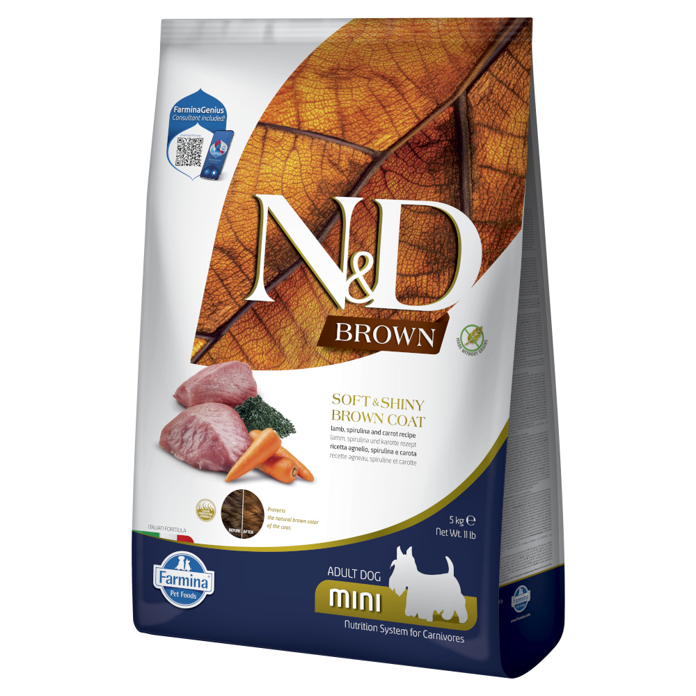 N&D Dog Brown Adult Mini lam, wortel en spirulina - Voordeelpakket: 2 x 5 kg