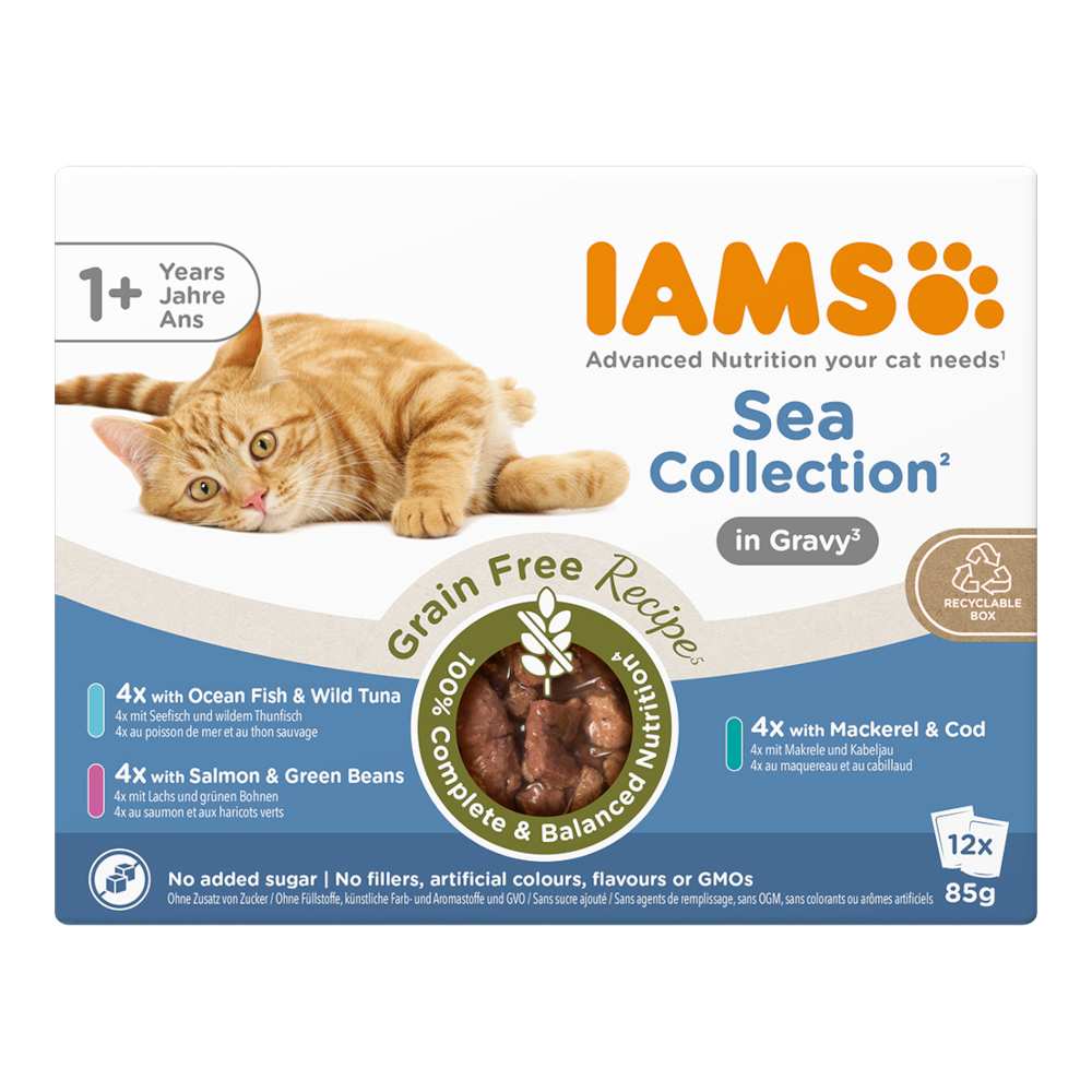 Iams Voordeelpak: 48x85g  Advanced Nutrition Grain Free Sea Collection in Sauce nat kattenvoer