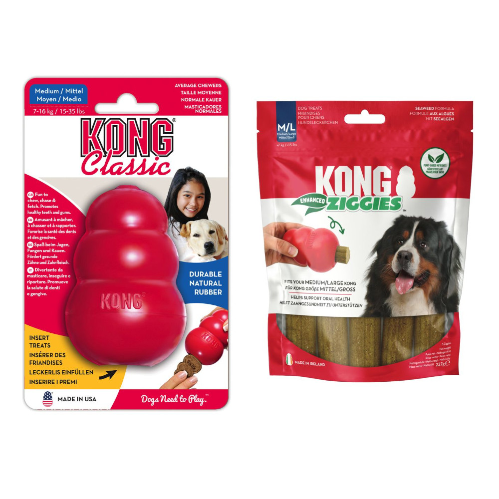 Kong Classic Rood -  M (8,5 cm) +  Ziggies Enhanced (227 g)