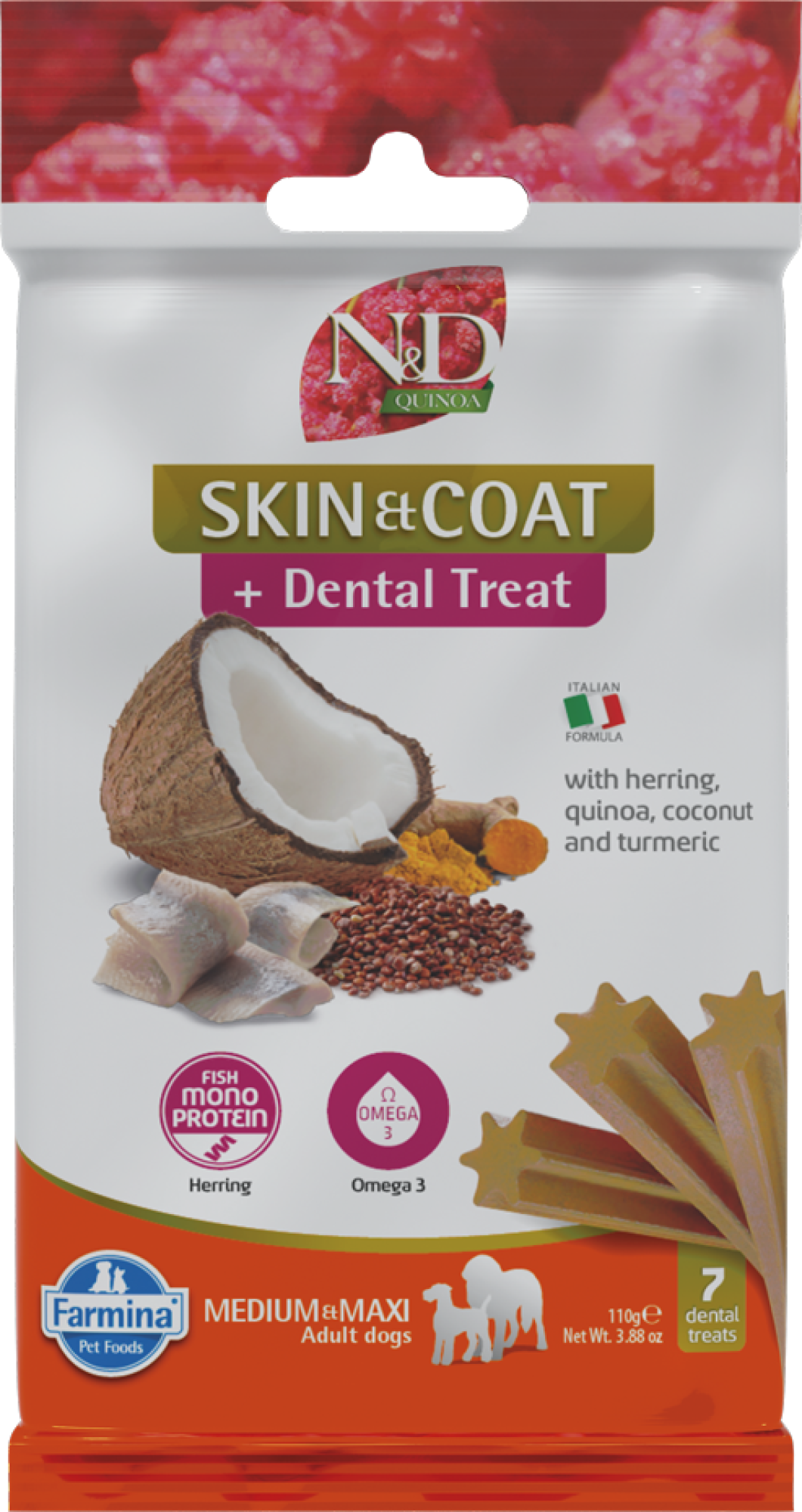 N&D Dental Treats Quinoa Skin&Coat Haring medium/maxi